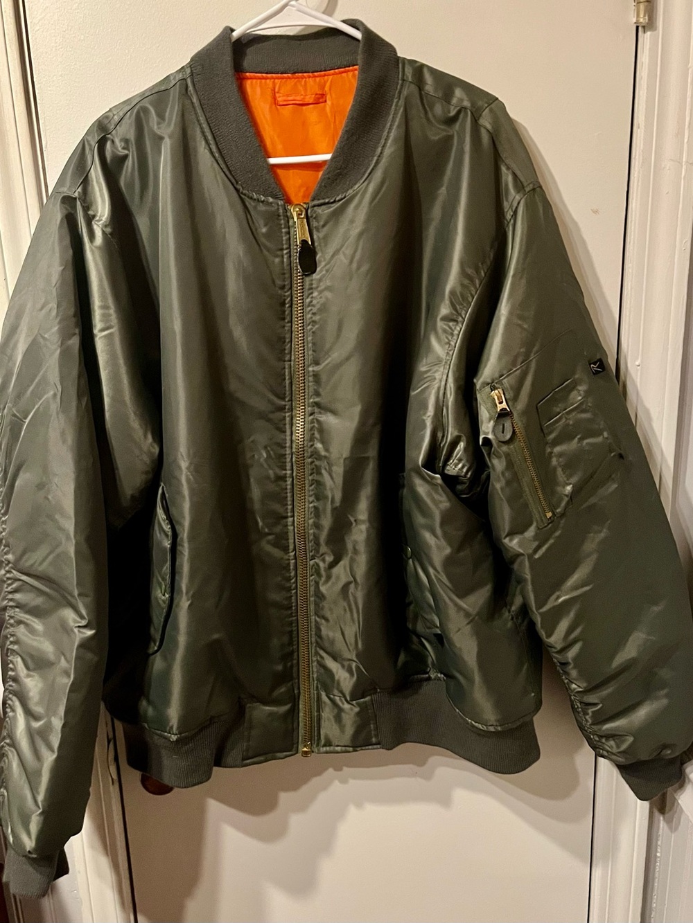 Rothco Men's Reversible Sage Green Bomber Jacket with Orange Lining